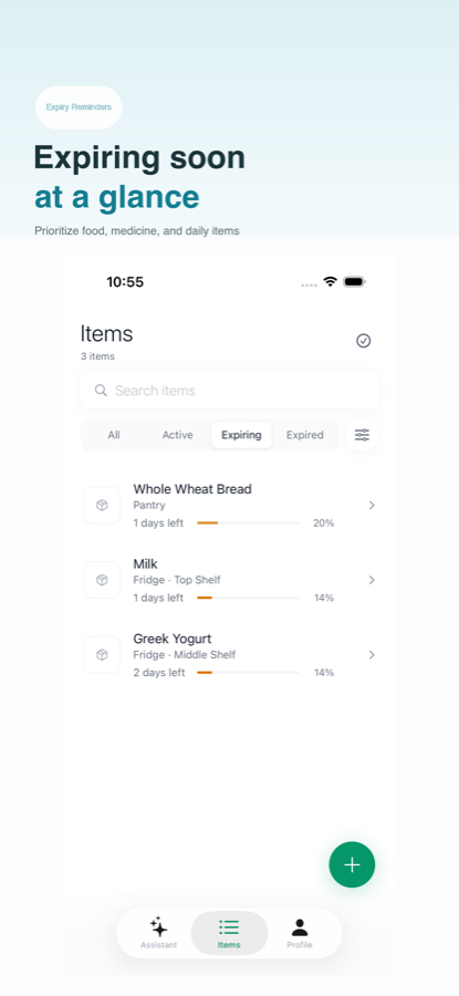 ItemLog expiry reminder overview screenshot